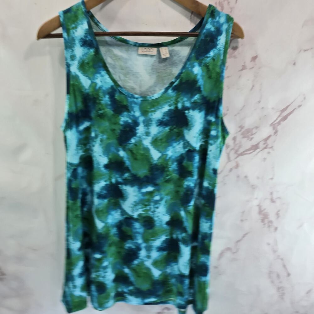 Logo by Lori Goldstein Shirt Womens Large Blue Green Tank Top Lounge Tie Dye
